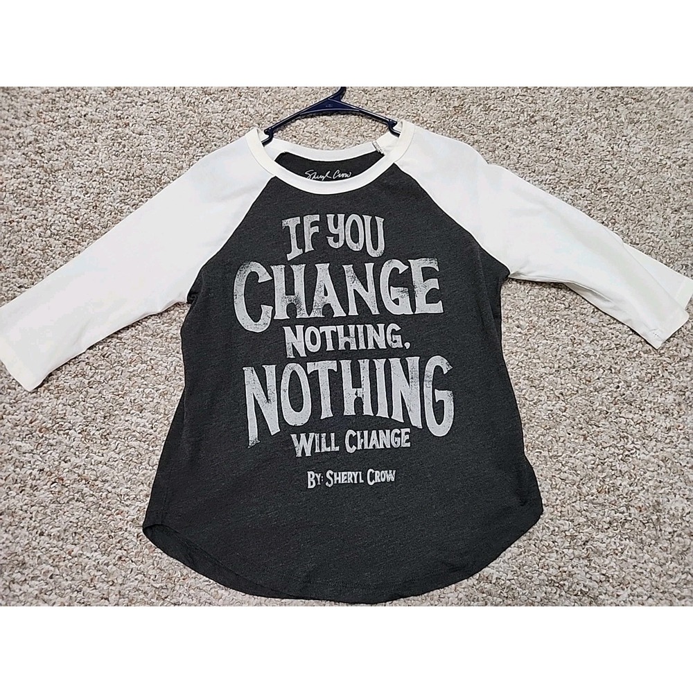 Sheryl Crow Womens Graphic Baseball Tee Raglan 3/4 Sleeve Grey Cream Large L